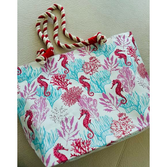 Beach Bag Tote, Ocean Seahorse Coral Beach Bags Pool Bag Shoulder Travel Tote - Picture 7 of 7